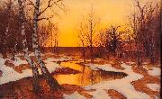 Edward Rosenberg Solnedgang i vinterlandskap oil